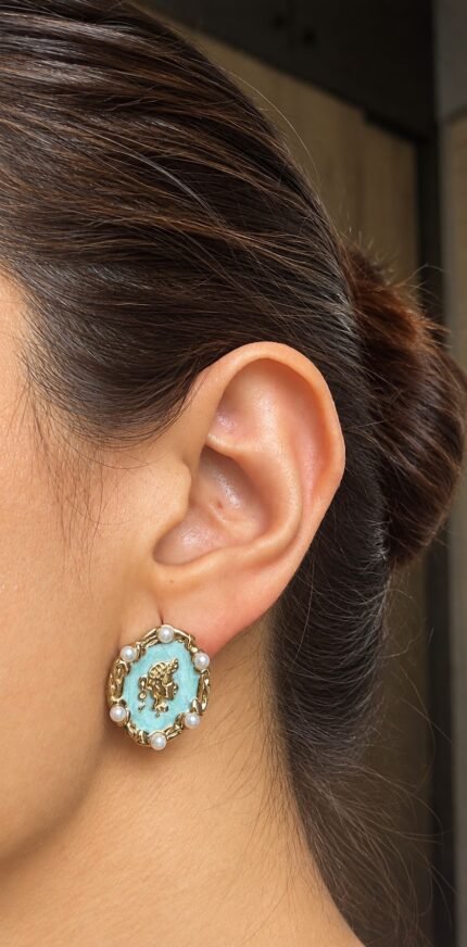 Azure Pearl Crest Earrings - Turquoise 2