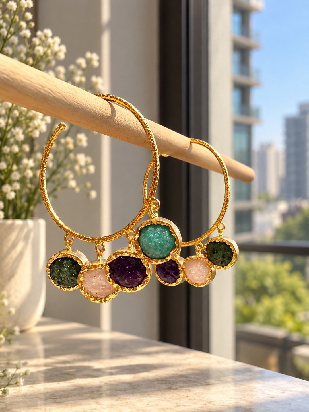 Gemstone Orbit Hoops 5 Gemstone Orbit Hoops 5