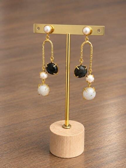 Moonlit Cascade Earrings - Black and White 2
