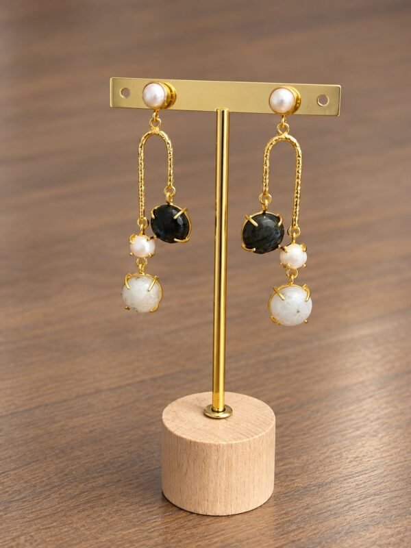 Moonlit Cascade Earrings - Black and White 2