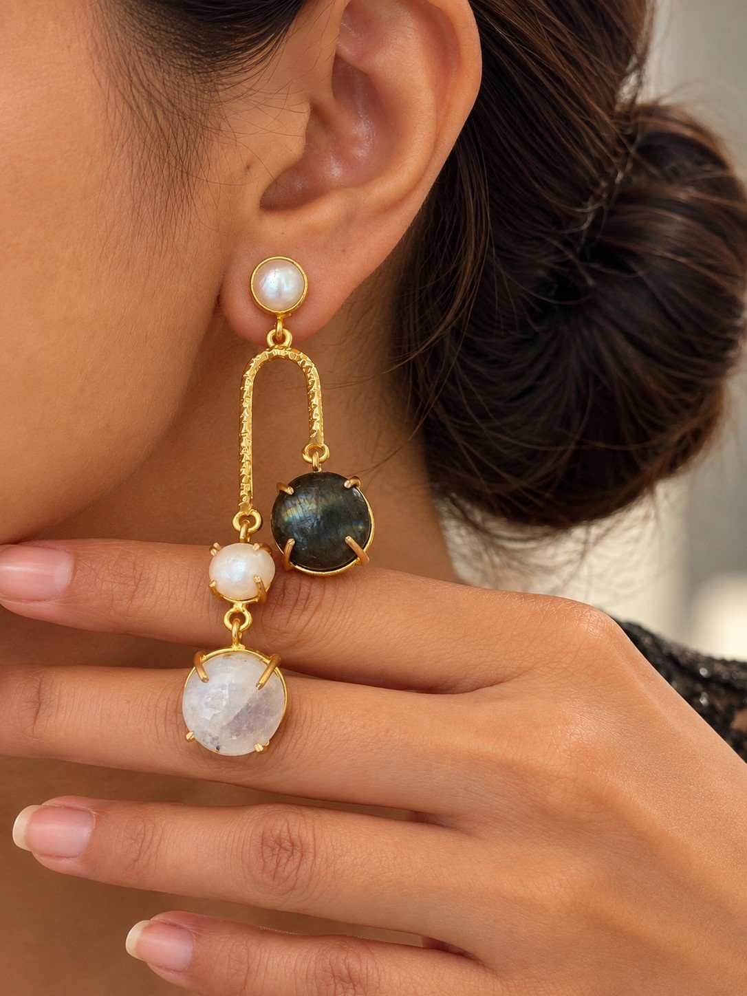 Moonlit Cascade Earrings - Black and White 4 Moonlit Cascade Earrings - Black and White 4
