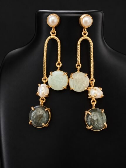 Moonlit Cascade Earrings - Earthy Green and Dark Green 1