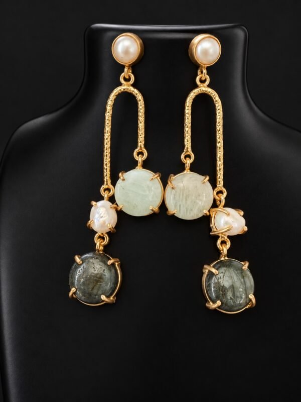 Moonlit Cascade Earrings - Earthy Green and Dark Green 1