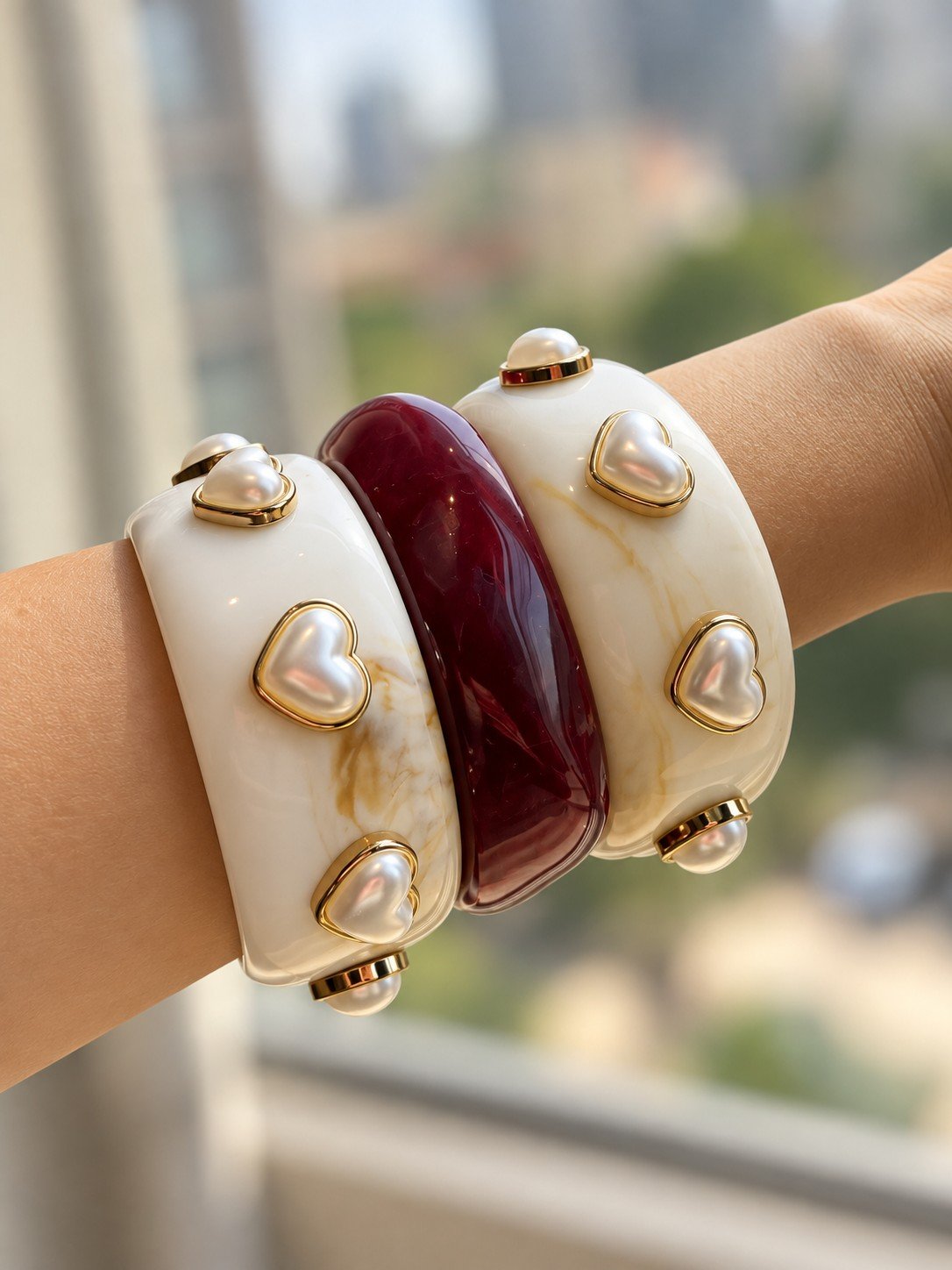 Pearl Heart Cuff Bangle 4 Pearl Heart Cuff Bangle 4